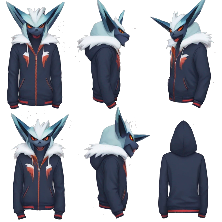 Cool Dark Edgy Absol-Noivern-Quilava-Litten-Pokémon with edgy stripes hoodie spiked collar punk Full Body emoji