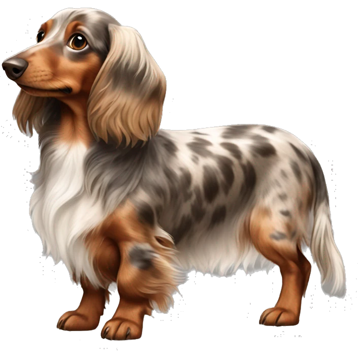brown Merle long haired Dachshund full body emoji