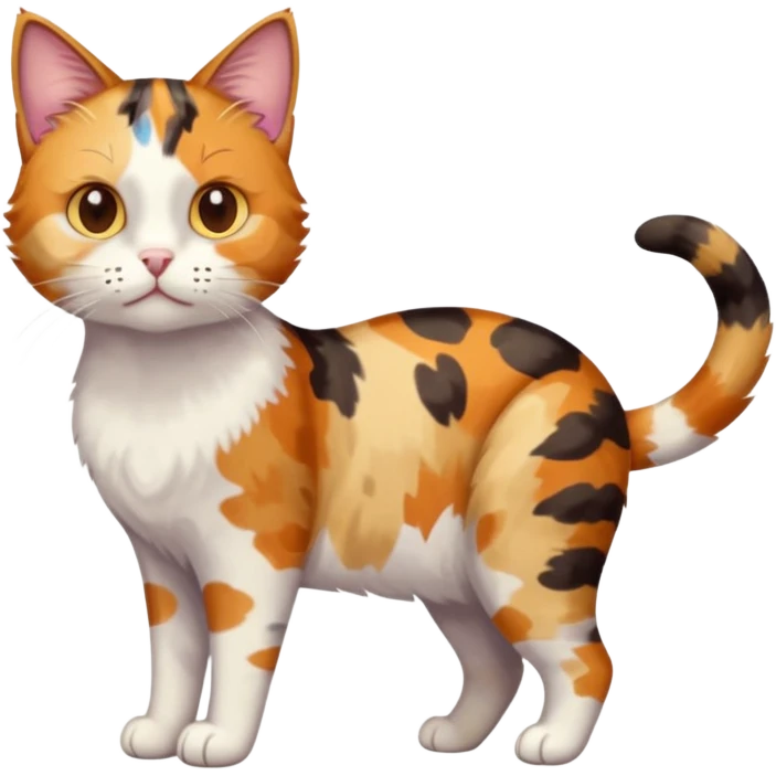 full body anxious looking colourful patchy calico tabby cat emoji