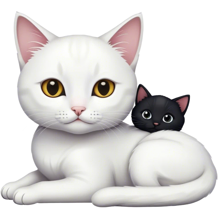 Белый кот лежит с черным котенком emoji