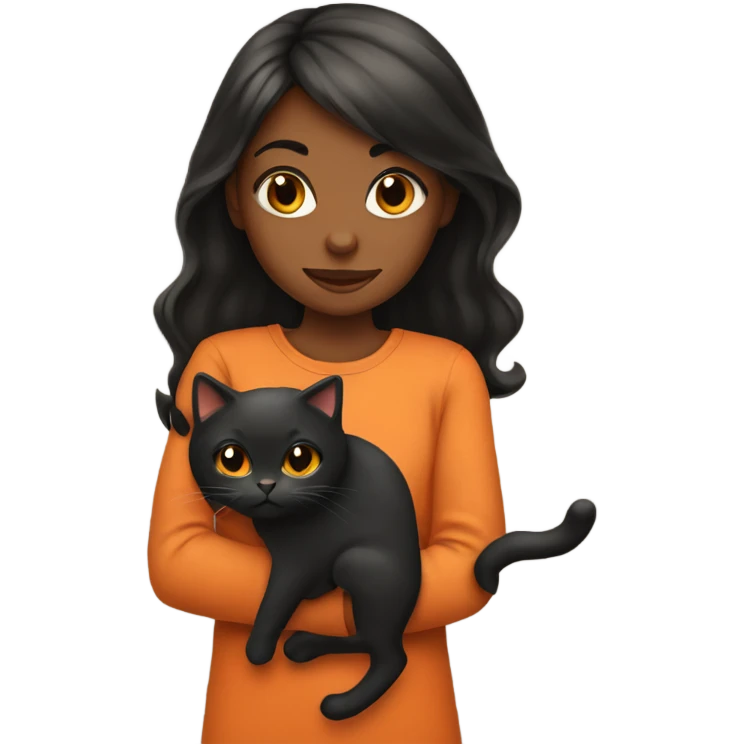 Girl holding orange and black cat emoji