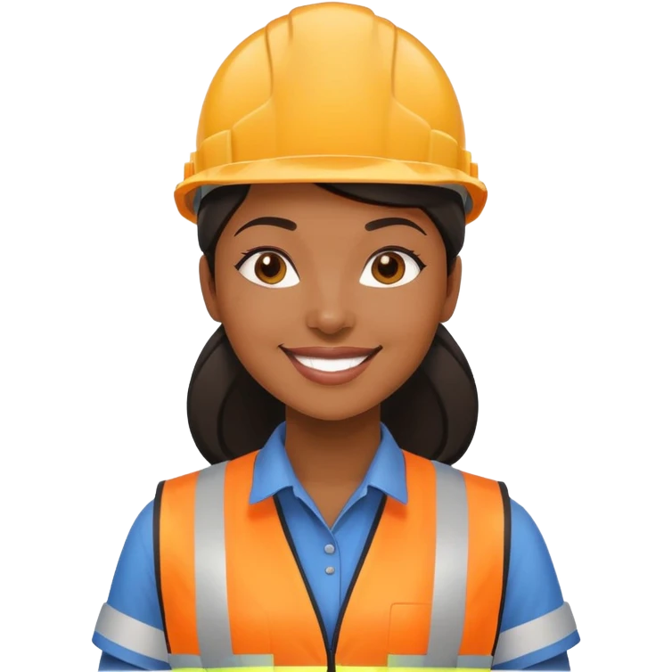 Black woman factory worker wearing safety vest and hard hat smiling emoji