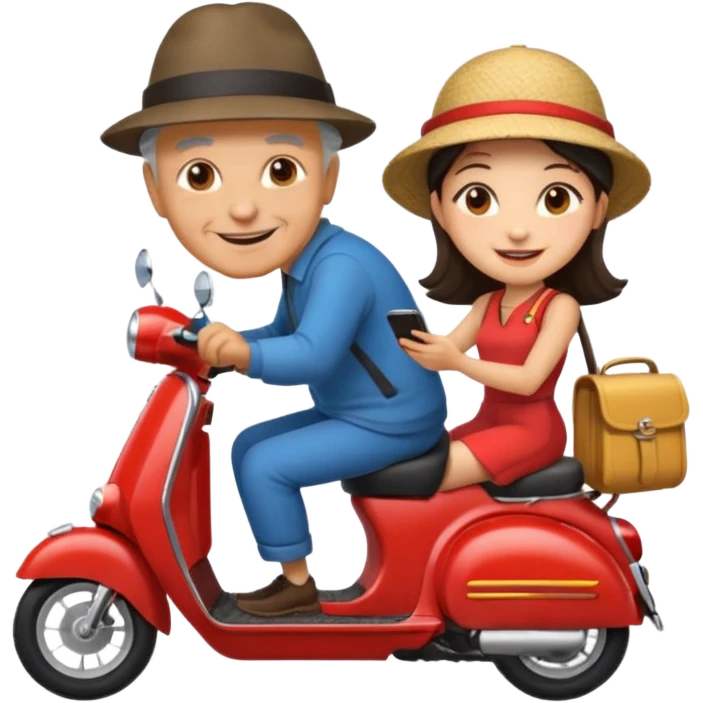 generate iphone emoji old guy italian and chinese girl into the scooter emoji