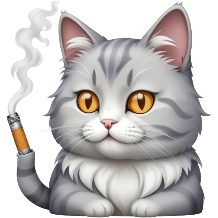 white and gray cat smoking a cigarette emoji