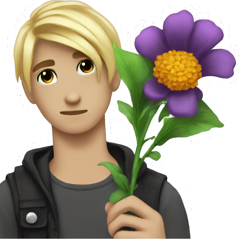 Emo guys holding a flower while lookin away emoji