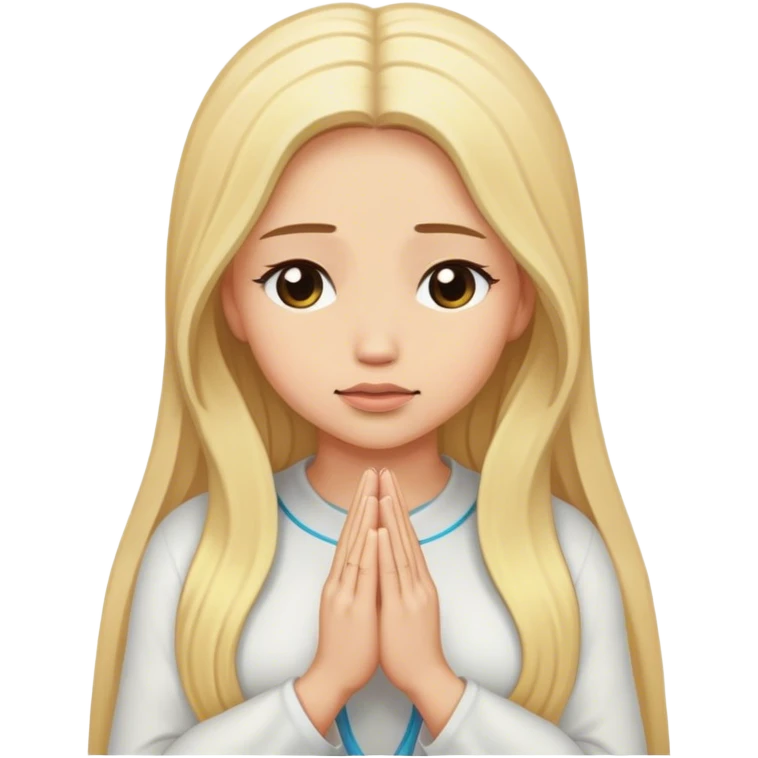 Cinematic realistic blonde with long hair prays emoji