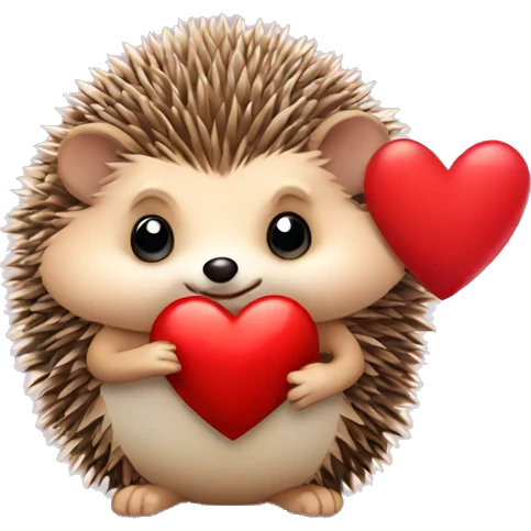 Hedgehog with a bow and holding a heart emoji
