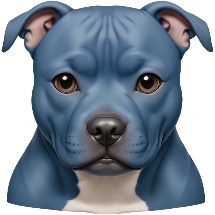 Cinematic Noble Blue Staffordshire Bull Terrier Portrait Emoji, Poised and regal, with a compact, muscular build and a sleek, well-groomed blue Fur, deep-set soulful dark eyes, Simplified yet sharp and sophisticated features, highly detailed, glowing with a soft, dignified glow, high shine, intelligent and loyal, stylized with an air of strength, focused and attentive, soft glowing outline, capturing the essence of a watchful and confident guardian, so majestic it feels as though it could stride out of the screen with effortless authority! emoji