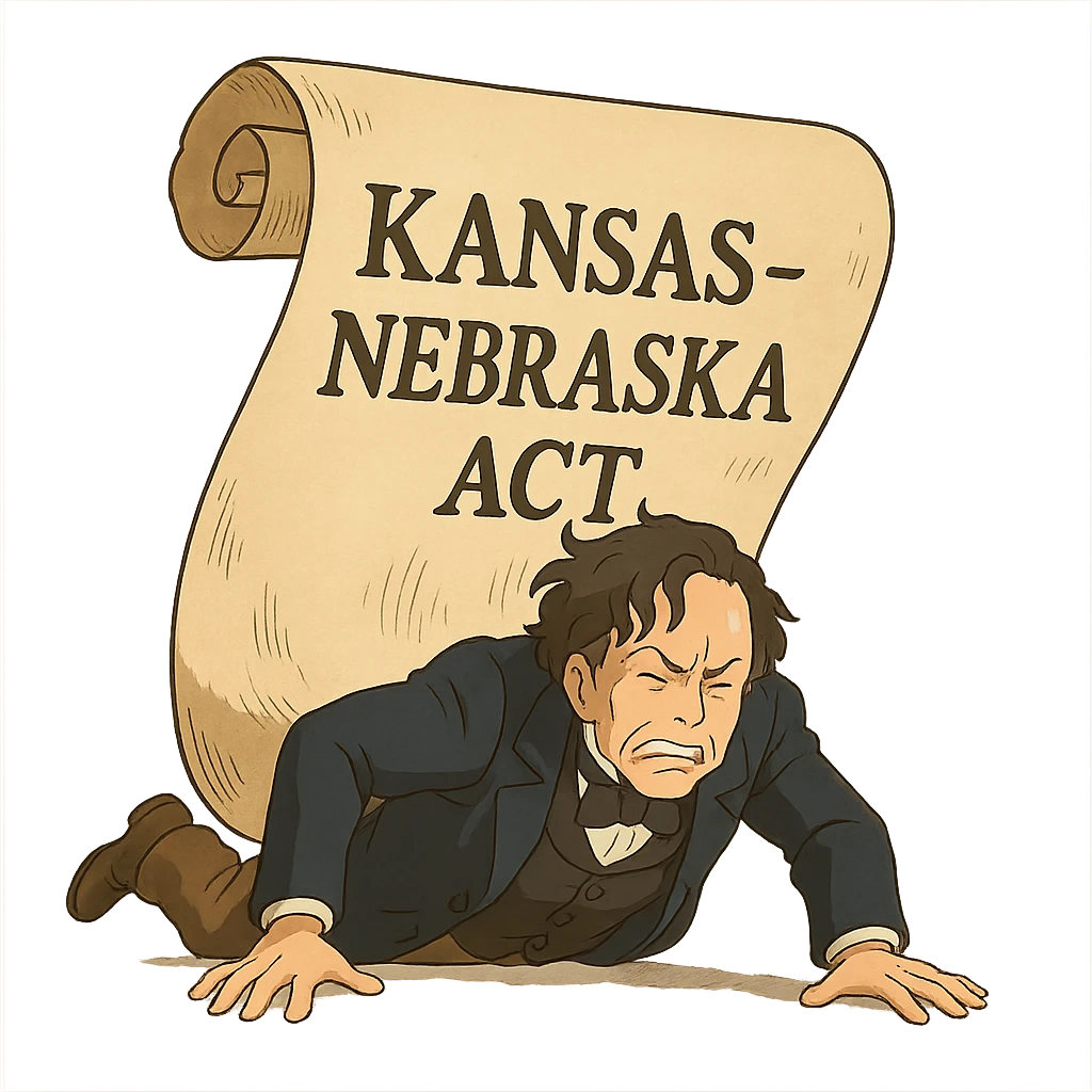 ghibli style Kansas-Nebraska Act as a dramatic scroll crushing Franklin Pierce emoji