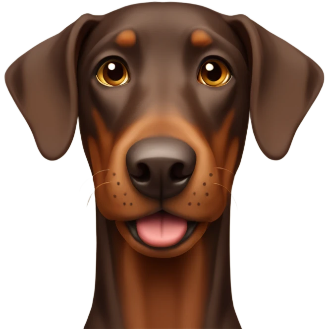 Brown Doberman without cropped ears looking forward and happy  emoji