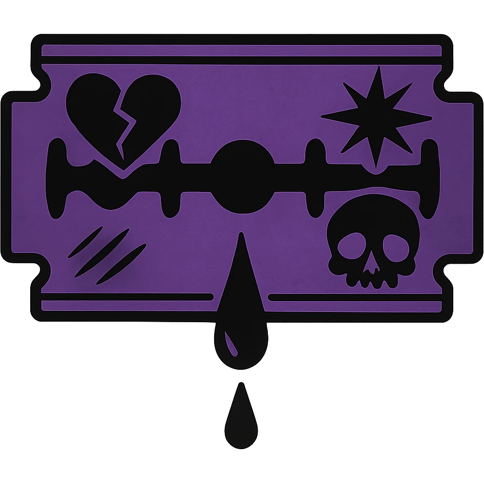 emo style black and purple razor blade, no background emoji