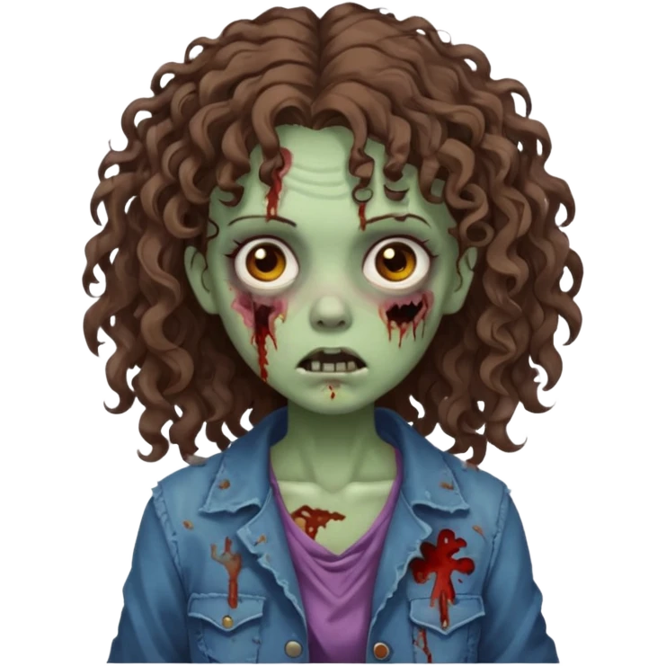 zombie girl with curly brown hair and brown eyes emoji