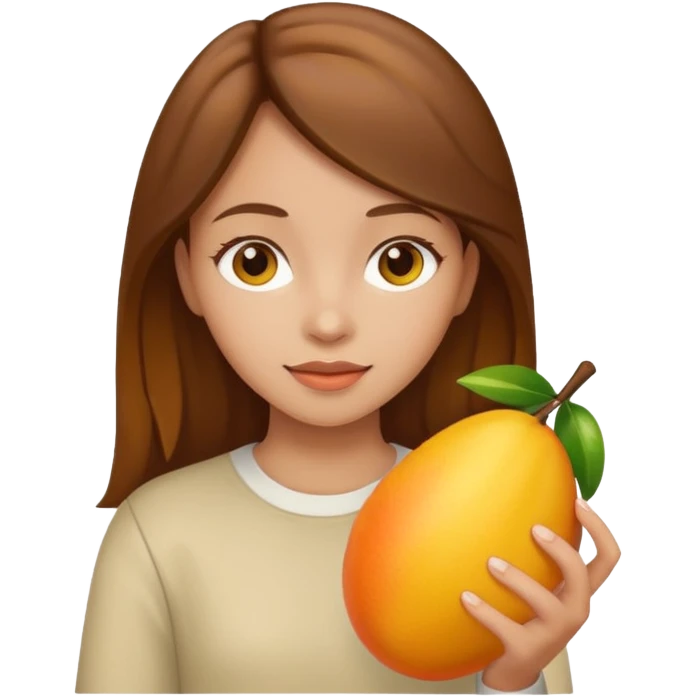 A brown hair girl holding a mango emoji