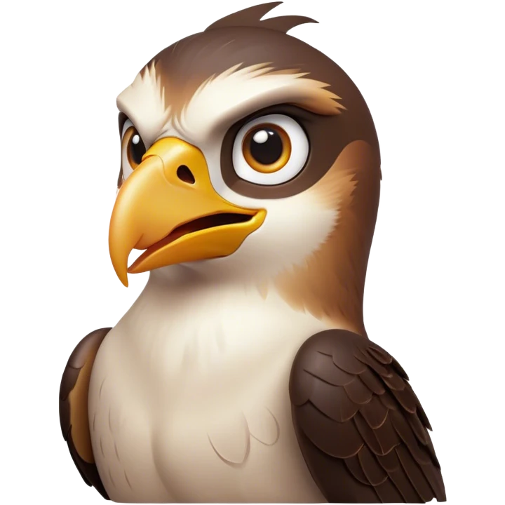 Cinematic Comical Falcon Portrait Emoji, Head tilted dramatically with an exaggeratedly shocked expression, featuring a sharply defined beak and wide, comically expressive eyes full of playful disbelief, Simplified yet hilariously expressive features, highly detailed, glowing with a slightly sassy glow, high shine, dramatic yet playful, stylized with an air of cheeky aerial mischief, soft glowing outline, capturing the essence of a meme-worthy falcon that looks ready to side-eye its way into viral fame! emoji
