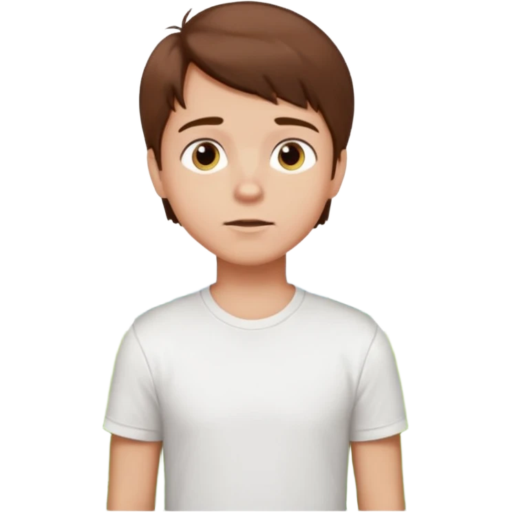 a boy with brown hair in white T-shirt thinking about a park emoji
