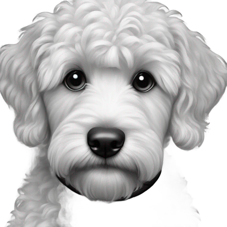 realistic dog portrait close-up black and white Labradoodle puppy emoji