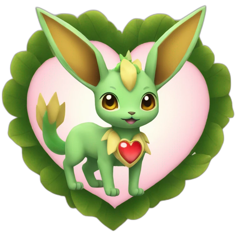 Leafeon Pokémon holding a heart emoji