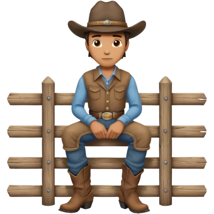 A calm cowboy leaning on a fence, dusty boots, hat tipped forward.
 emoji
