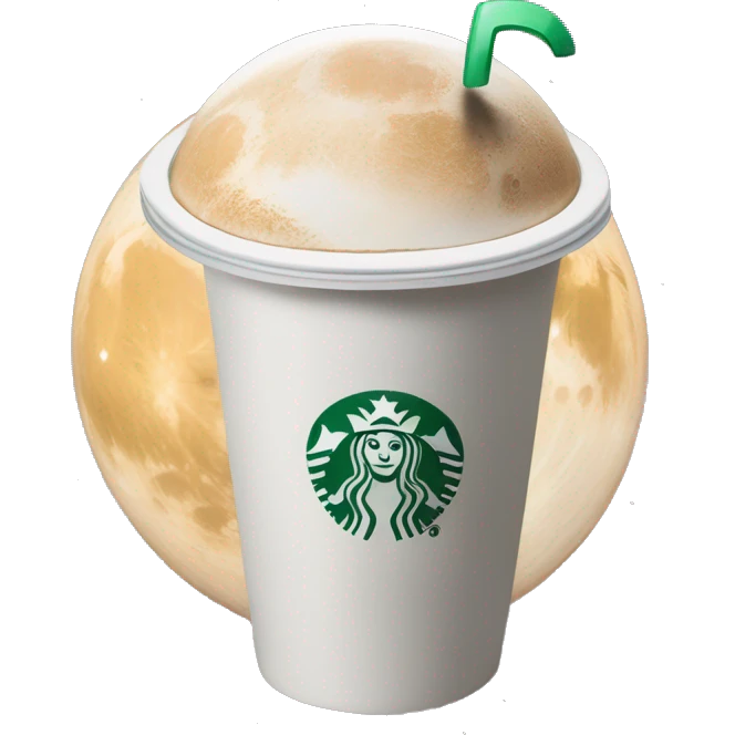 Starbucks latte wearing headphones on the moon.  emoji