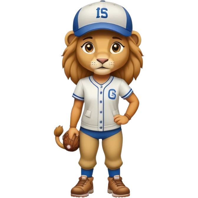 full-body confident female lion wearing a baseball cap emoji