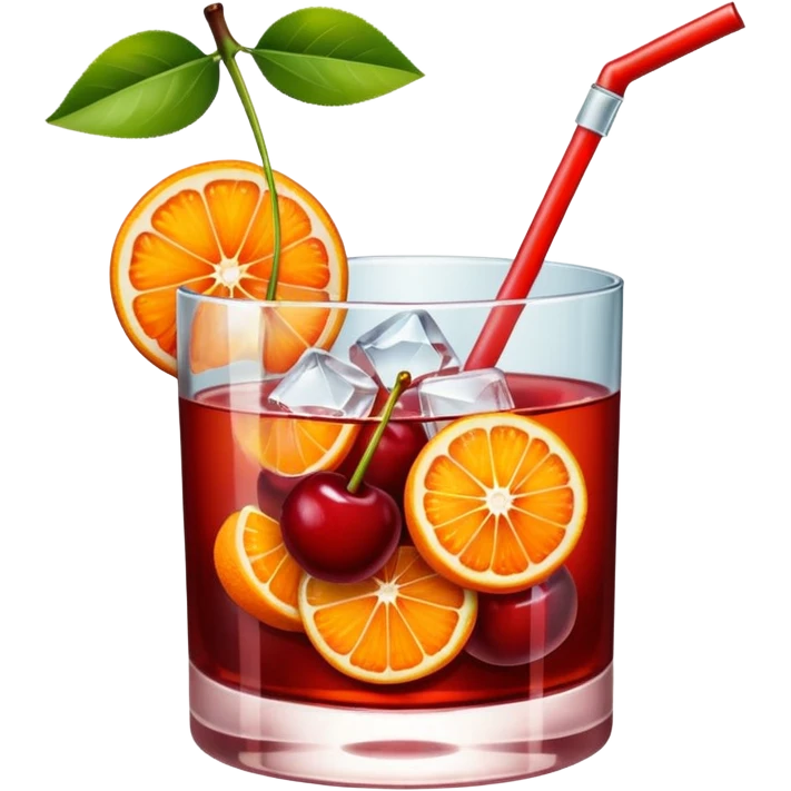 Mach mir einen Cherry Negroni mit viel Eiswürfeln und nur einer einzigen Scheibe Orange im Glas und einer Kirsche als Deko emoji