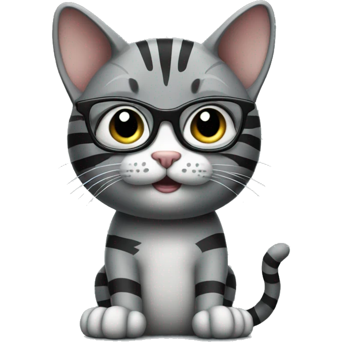 Grey and black striped Cat Wearing Glasses and giving thumbs up emoji
