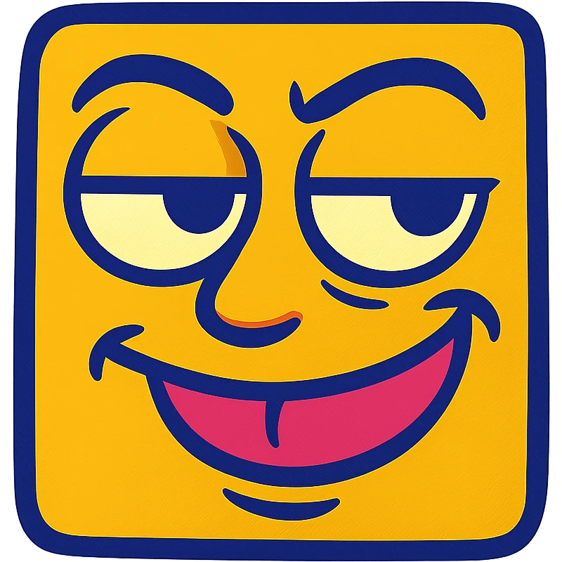 sarcastic face with exaggerated smirk, cartoon style, vibrant colors emoji