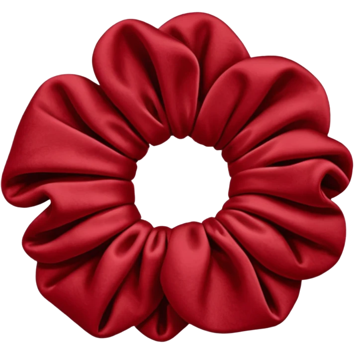 emoji of an isolated red velvet scrunchie, plush velvety texture with soft fiber shadows, rich deep red color, gathered fabric folds, matte and cozy finish, no person, no hair, not worn, simple rounded shape, soft warm shading emoji