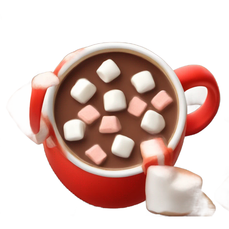 red mug of hot chocolate with marshmallows emoji