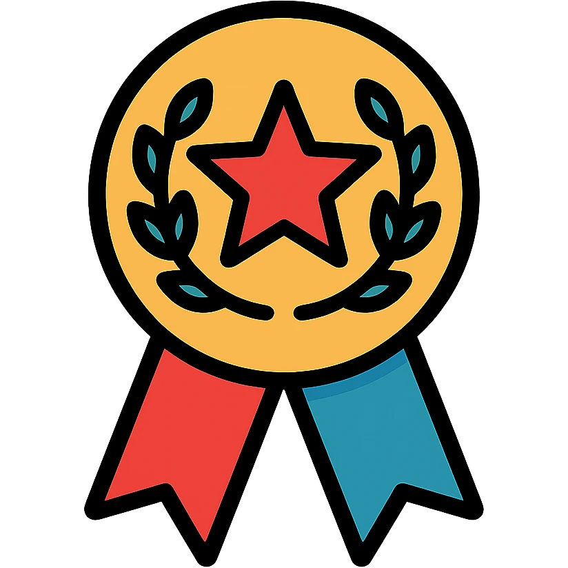 gold honorable mention badge with colorful elements, elegant minimalist flat design, award badge style, 2D flat vector, trending icon look, soft shadows, no text, isolated on white background, commercial use emoji