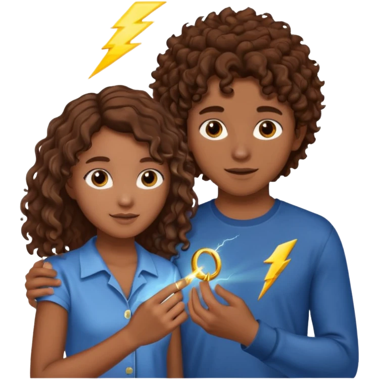 a 15 year old girl with brown curly hair but she has lightnings in it with a brown haired boy who gave her a promise ring emoji