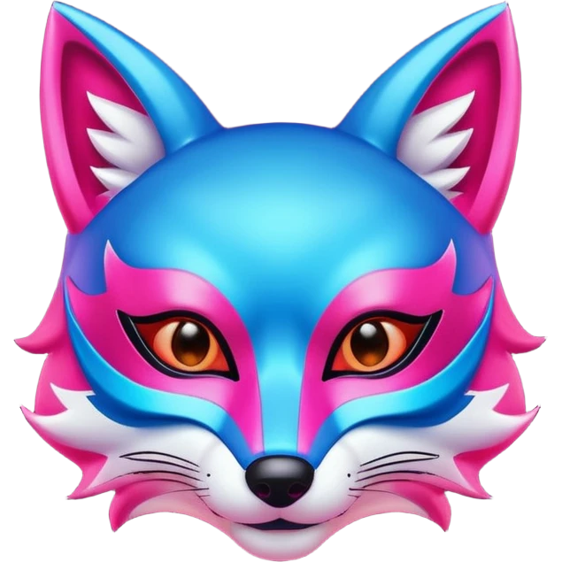 Luminous and neon mask with red, blue and pink fox glow. emoji