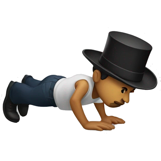 dude with a tophat doing a pushup while on a far emoji