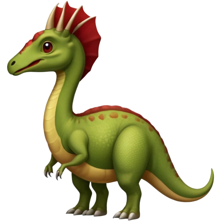 A green parasaurolophus with a dark red crest and a light brown underbelly  emoji