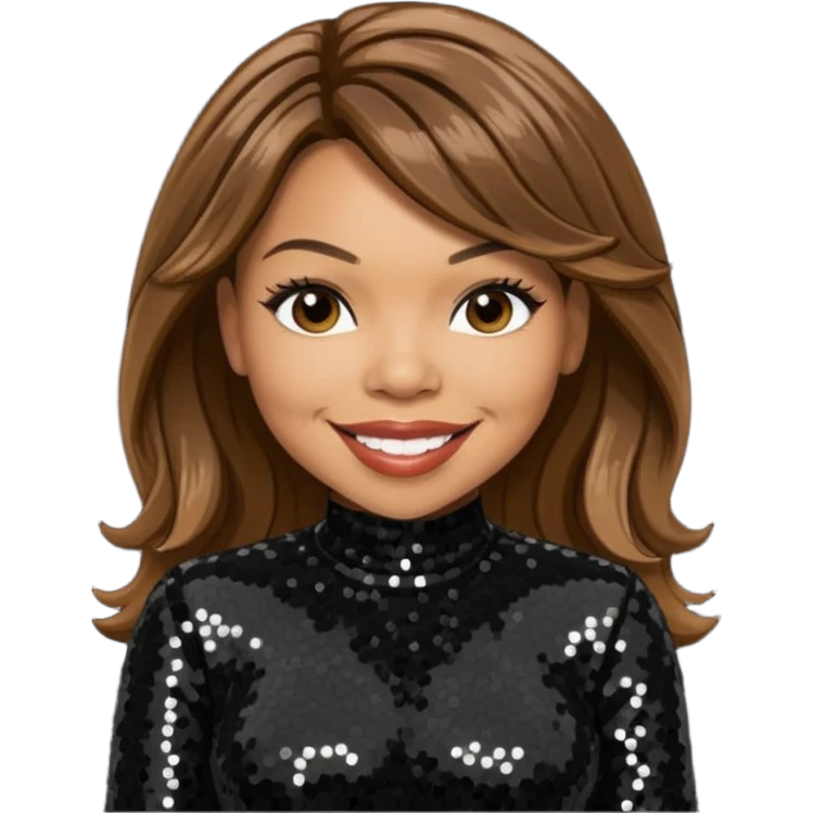 Tisha Campbell with long brown hair, black sequin outfit  emoji