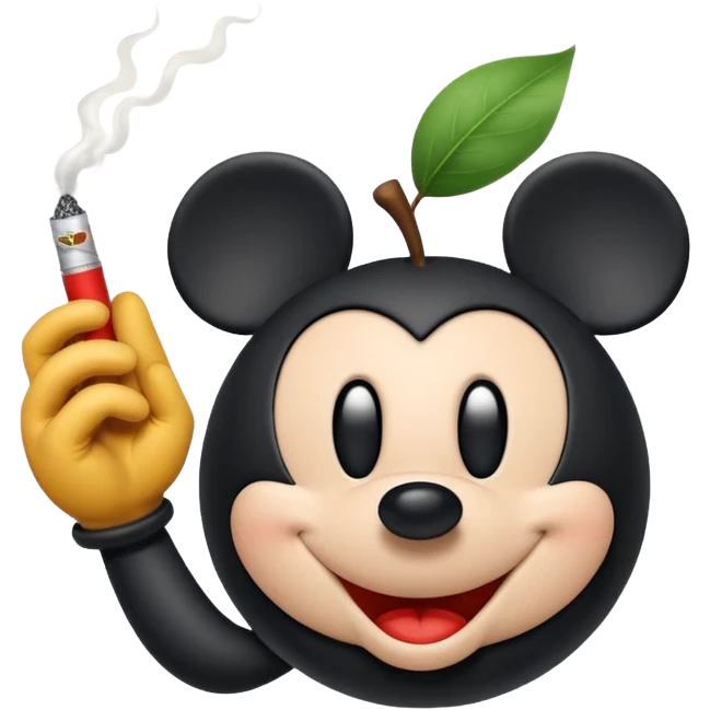 white cartoon glove hand inspired by Mickey Mouse holding a cigarette, simple rounded Apple emoji style emoji