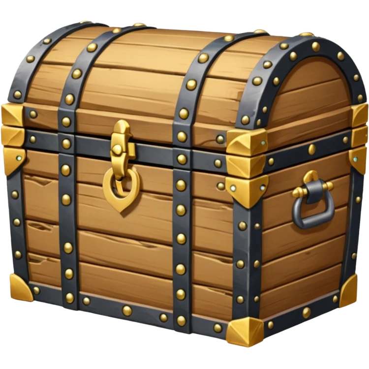 Plain looking battered wooden chest with iron fittings overfilling with gold and gems emoji