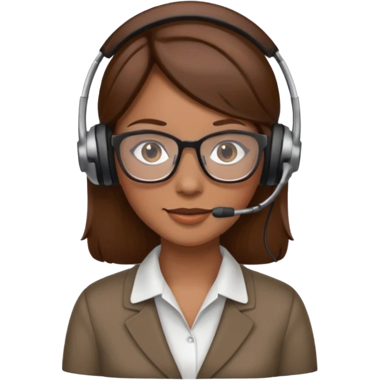 Frau, braune Haare, Brille, mit Headset für Kundenberatung emoji