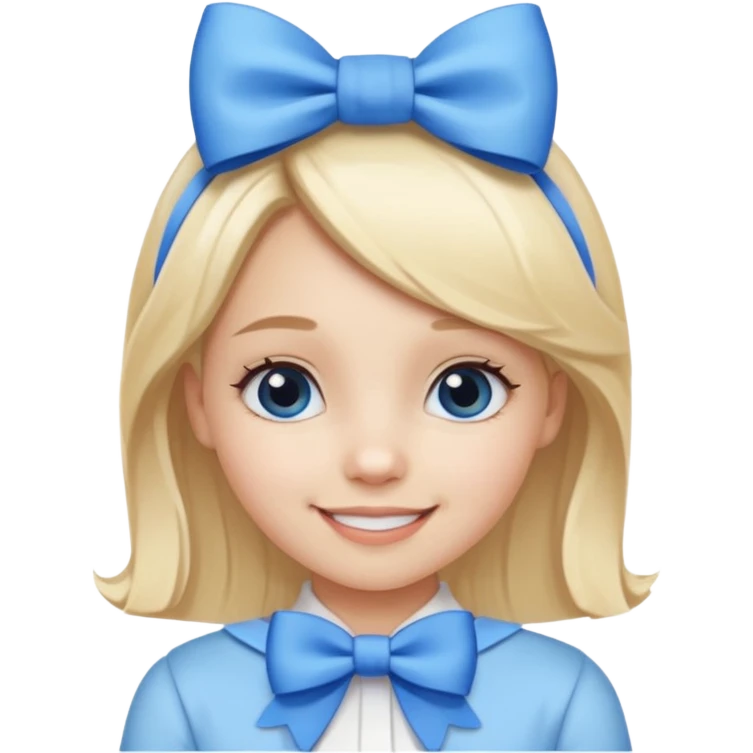 A cute girl with a white skin and a blonde hair with a blue and white bow in her head emoji