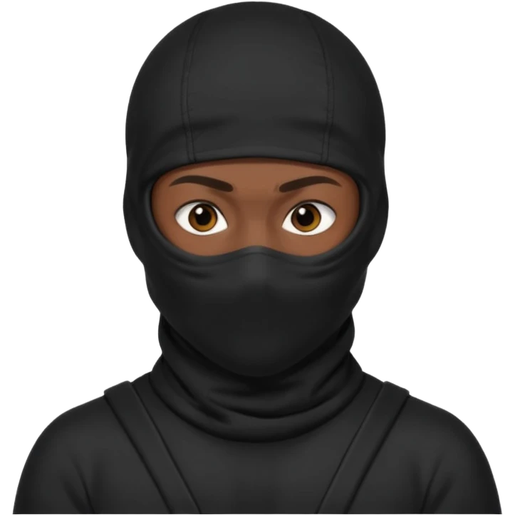 🥷🏽: inspire toi de cet emoji faisant en sorte qu’il est les mains sur les deux côtés de la tête, garde sa cagoule noir avec uniquement ses yeux apparent  emoji