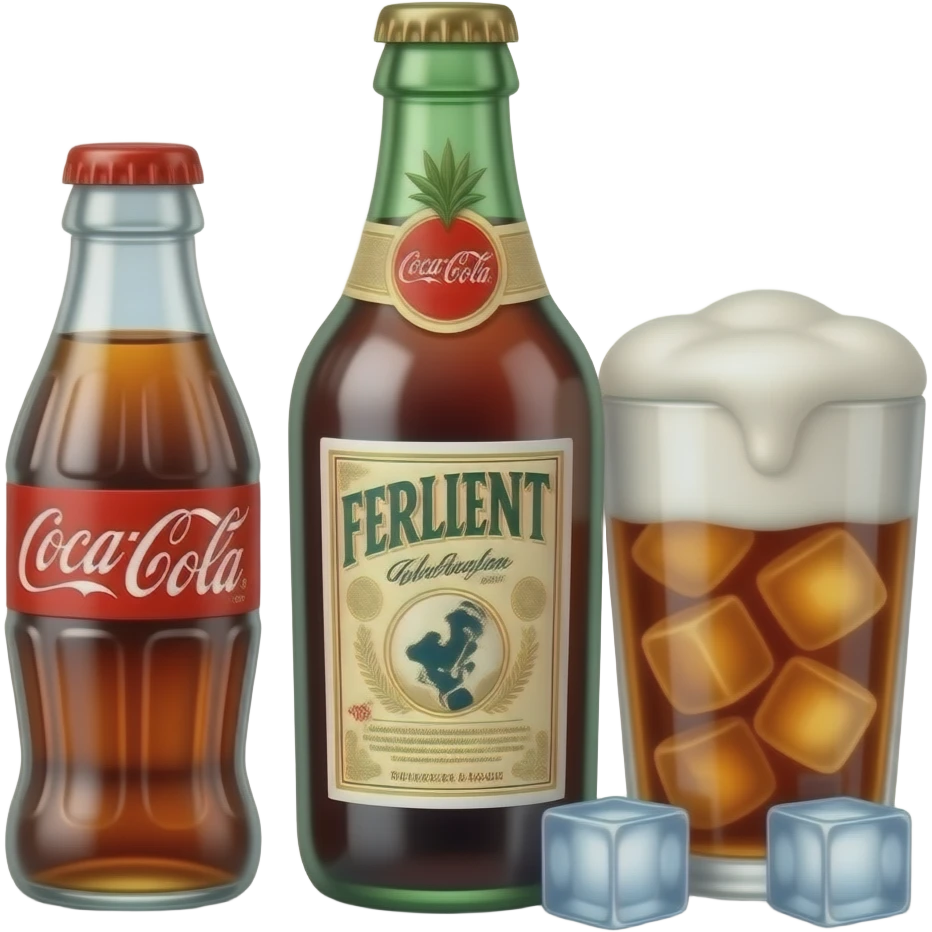 Botella cortada con fernet con coca y hielo y mucha espuma emoji