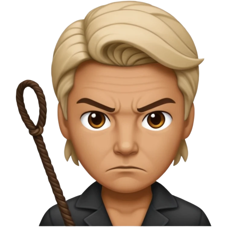 person with a mean scoul and a whip emoji