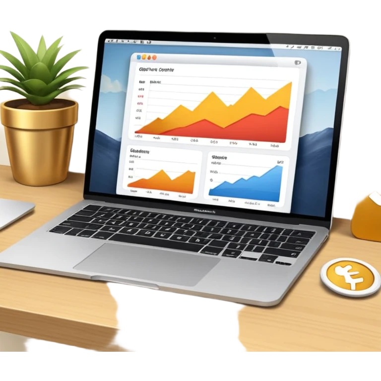 golden increasing charts in online shop admin dashboard on mac book screen emoji