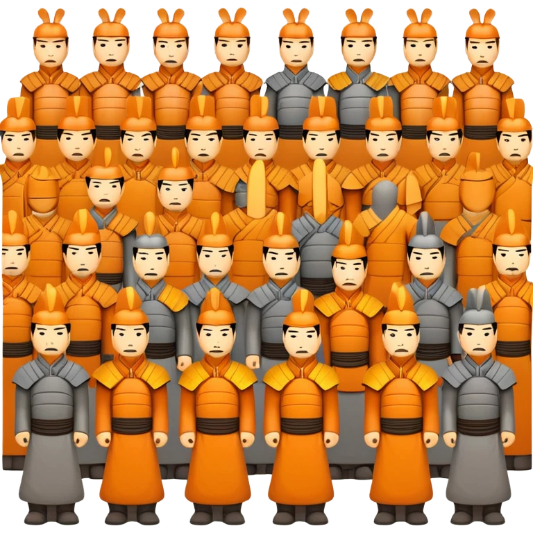 Terracotta Army Xi'an, simplified emoji style with bold outlines and bright colors, cartoon style ancient warrior statues lined up emoji