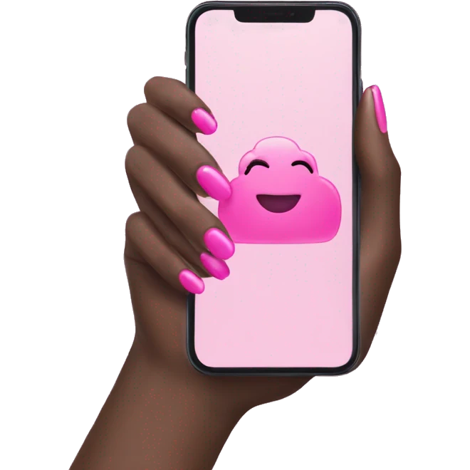 black hand Pink nails holding phone  emoji