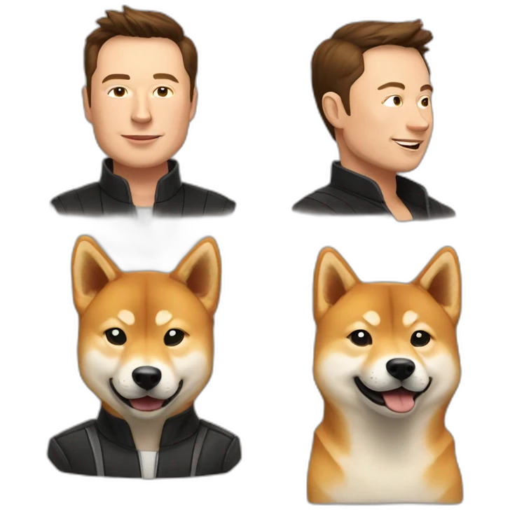Elon musk with a Shiba inu face emoji