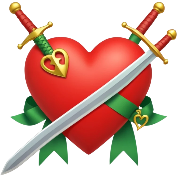 a red heart pierced by a green sword, with the golden text 'MODS' on a white ribbon emoji