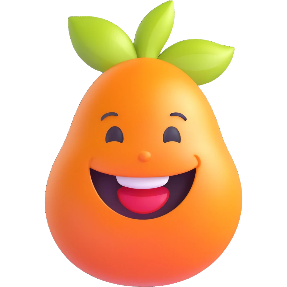 happy fruit character with shiny texture and big smile, random fruit, 3D emoji style emoji