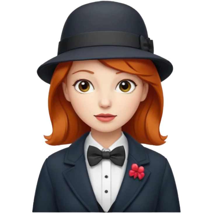 Bow Ties, Coats, and hat, lady, modern, red head. emoji