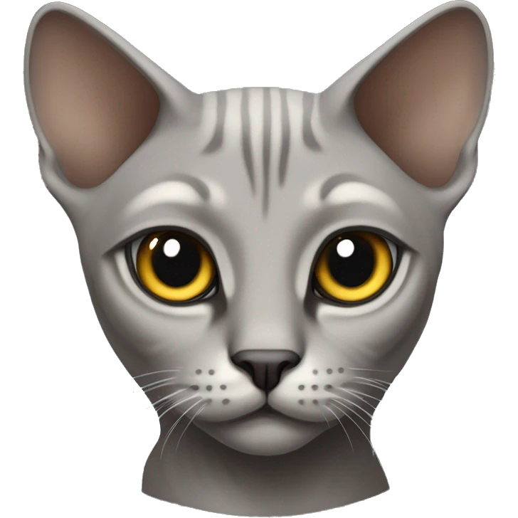 a grey fold-eared cat of the Sphinx breed with hollow eyes emoji